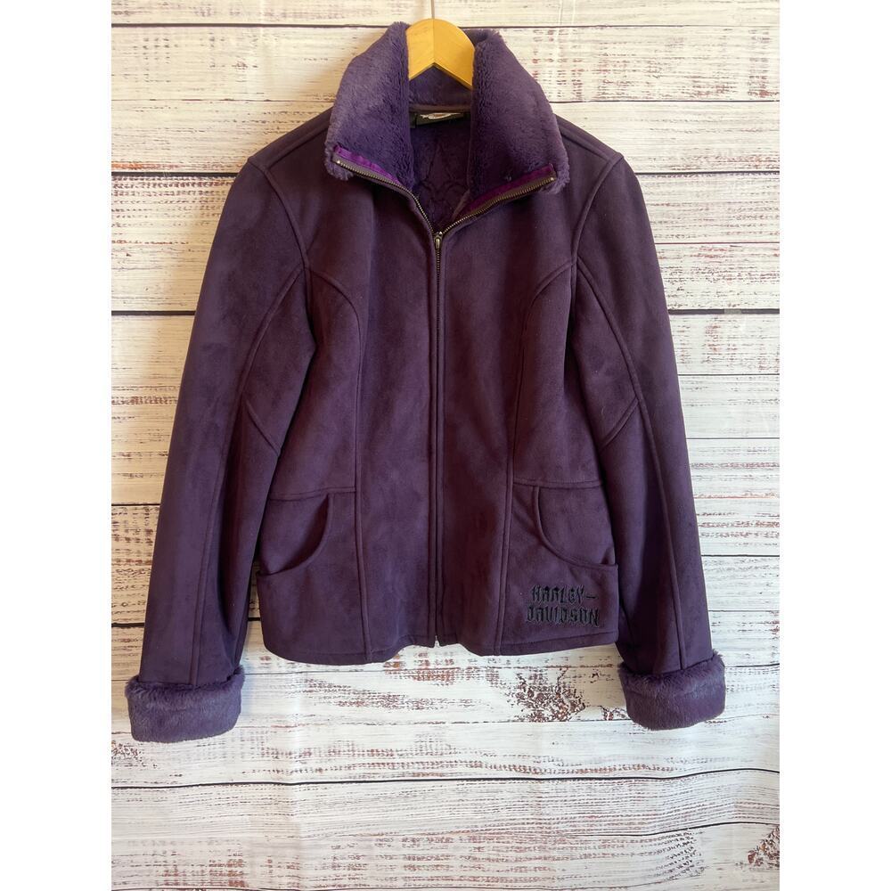 Harley Davidson Women's
Rich Purple Suede Faux Fur Teddy Jacket Size Medium
